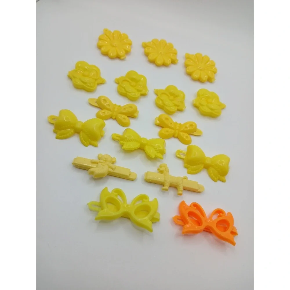 Lot 16 Vintage Childs‎ Snap Tight Plastic Hair Clip Barrettes Kids Goody Yellow